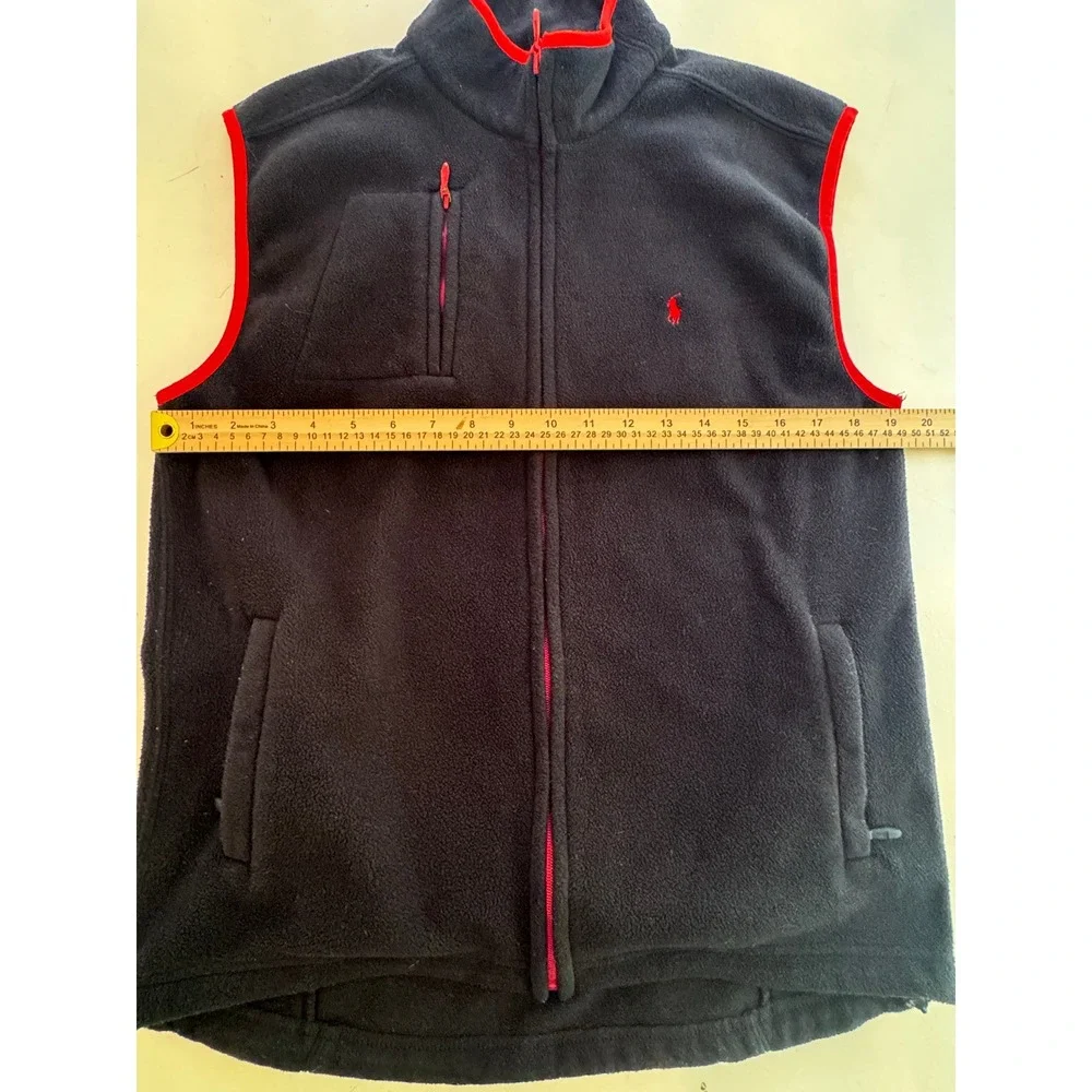 Polo Ralph Lauren Mens Fleece Vest Black Red Full Zip Pony Logo RN 113338
